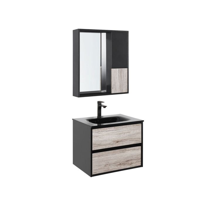 Bathroom Vanity Set with Mirrored Cabinet 60 cm Light Wood and Black TERUEL