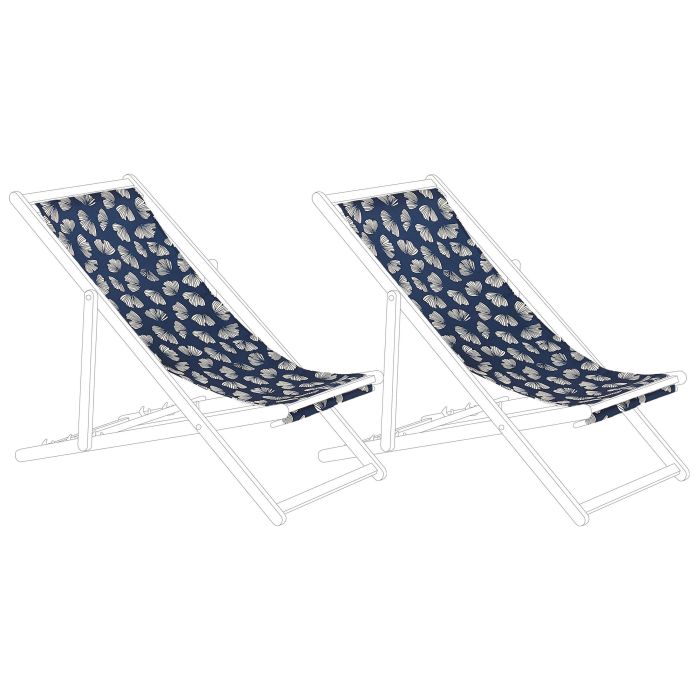 Set of 2 Sun Lounger Replacement Fabrics Floral Pattern Navy Blue ANZIO / AVELLINO