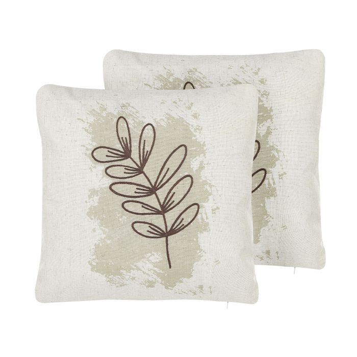 Set of 2 Cushions 30x50cm Leaf Motif Beige