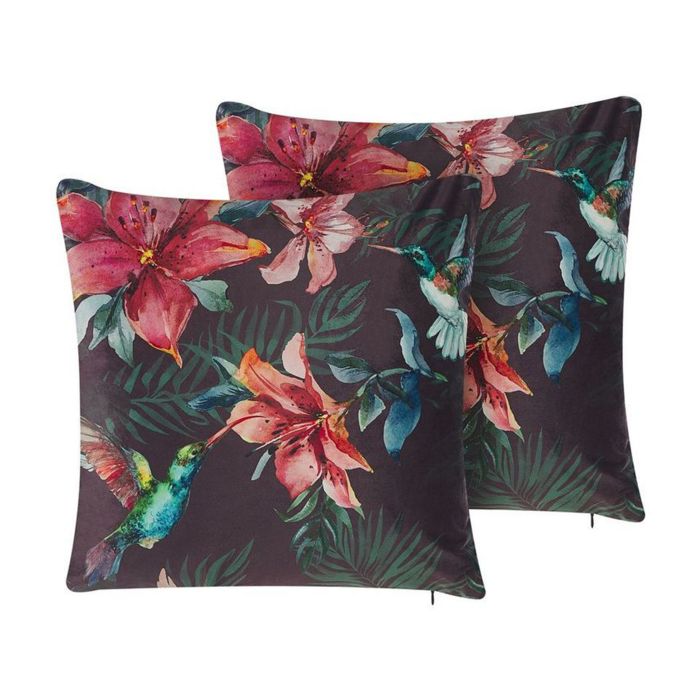 Set of 2 Velvet Cushions Tropical Pattern 45x45cm Multicolour