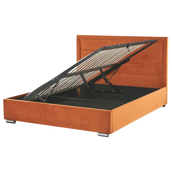 Velvet EU King Size Ottoman Bed Orange ROUEN