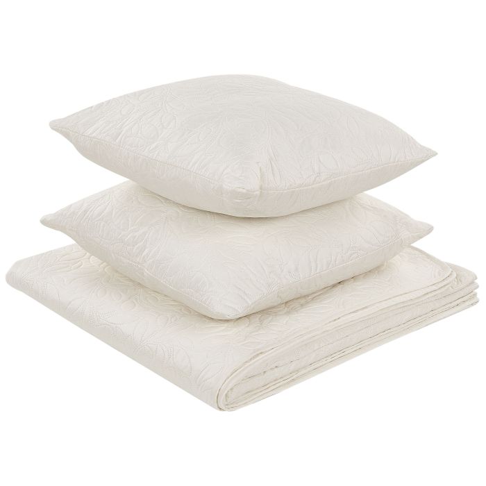 Embossed Bedspread and Cushions Set 140 x 210 cm Cream RUDKHAN