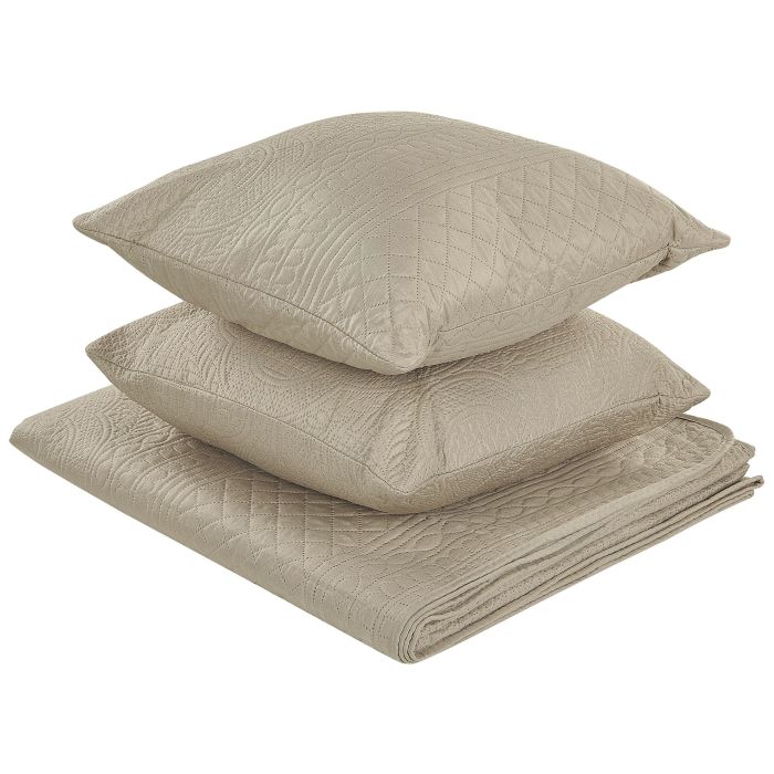 Embossed Bedspread and Cushions Set 140 x 210 cm Taupe SHUSH