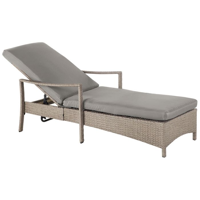 PE Rattan Reclining Sun Lounger Grey VASTO