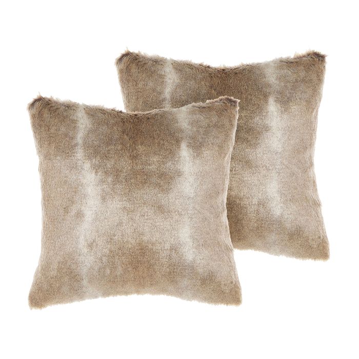 Set of 2 Faux Fur Cushions 45x45cm Brown