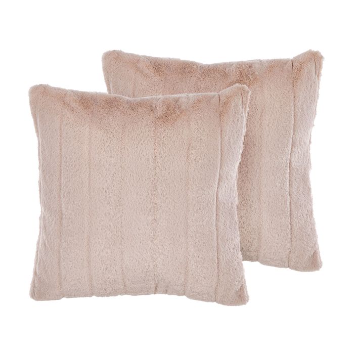 Set of 2 Faux Fur Cushions 45x45cm Light Pink