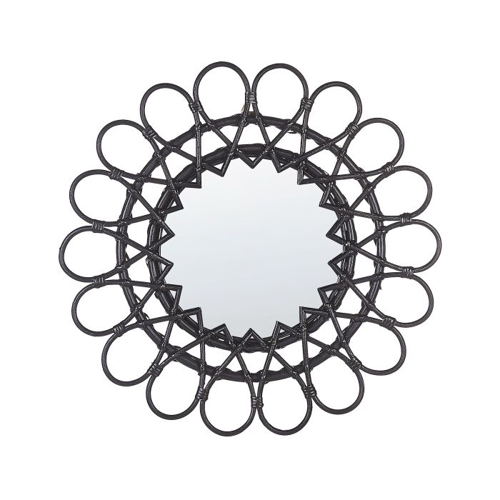 Rattan Sunburst Wall Mirror 60cm Black