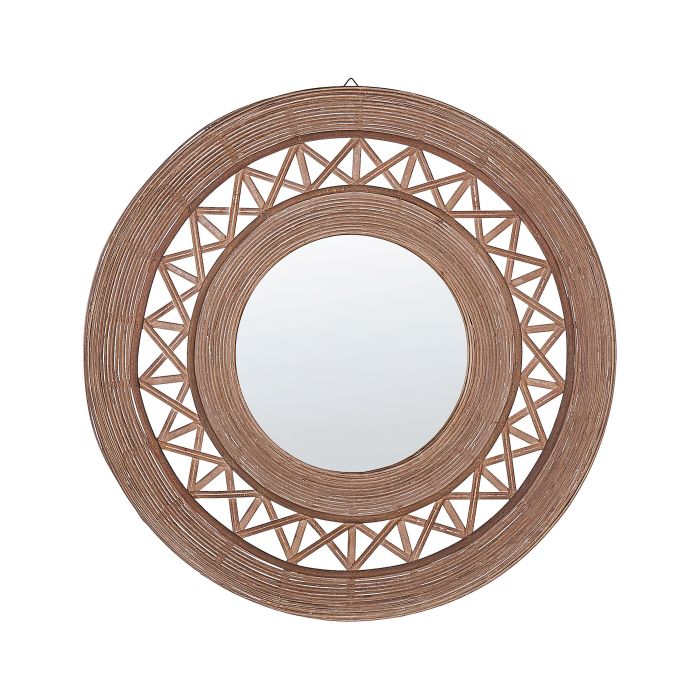 Round Bamboo Wall Mirror 62cm Light Brown