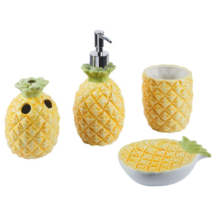 Ceramic 4-Piece Bathroom Accessories Set Pineapple Yellow MAICAO