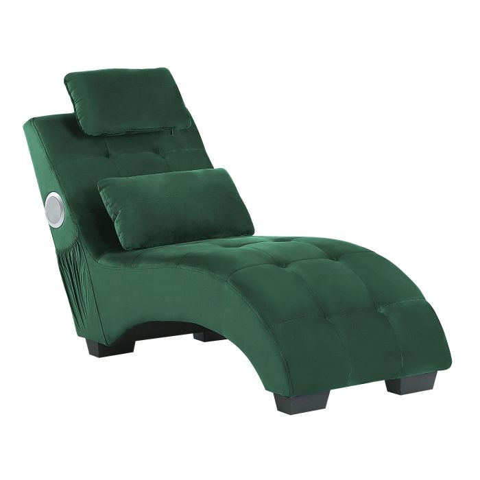 Velvet Chaise Lounge with Bluetooth Speaker USB Port Green SIMORRE