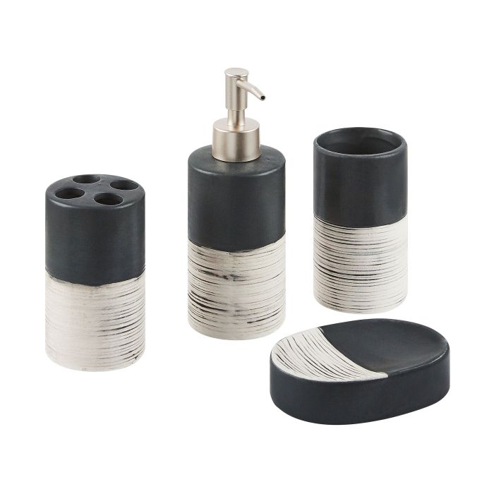 Ceramic 4-Piece Bathroom Accessories Set Black with Beige CORO