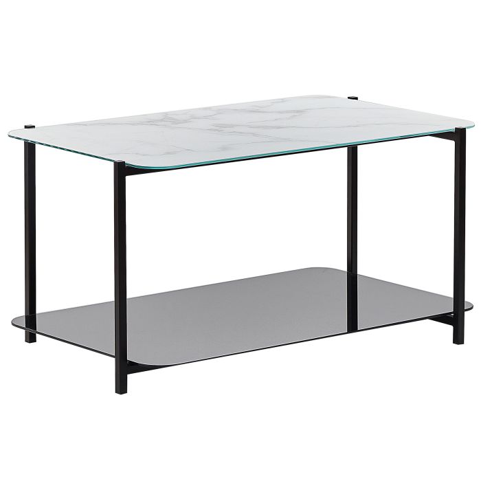 Marble Effect Coffee Table with Shelf White and Black GLOSTER
