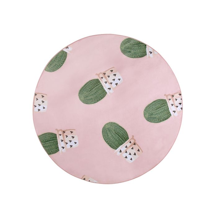 Round Area Rug Cactus Print 120cm Pink