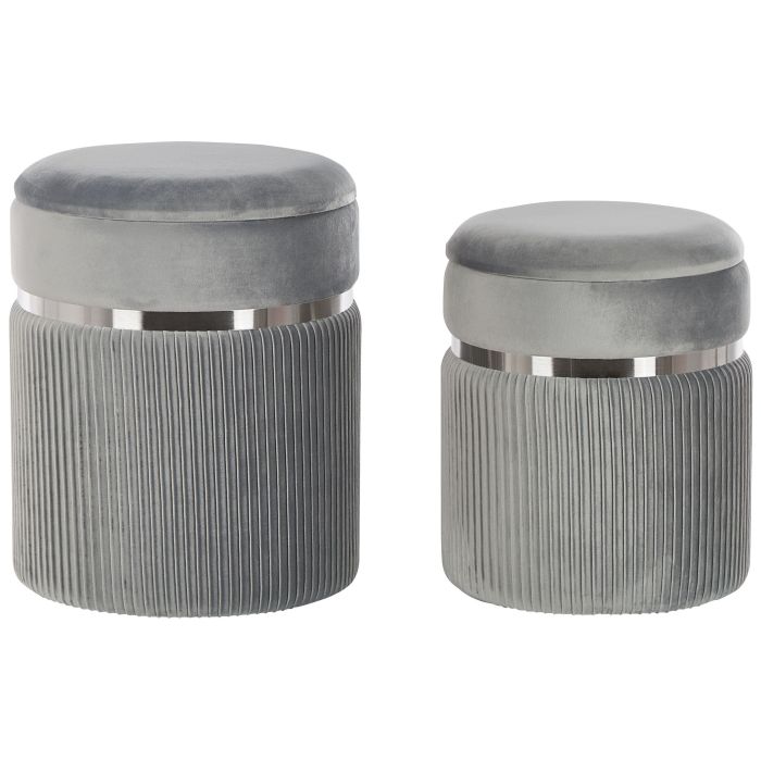 Set of 2 Velvet Storage Pouffes Light Grey CAMDENTON