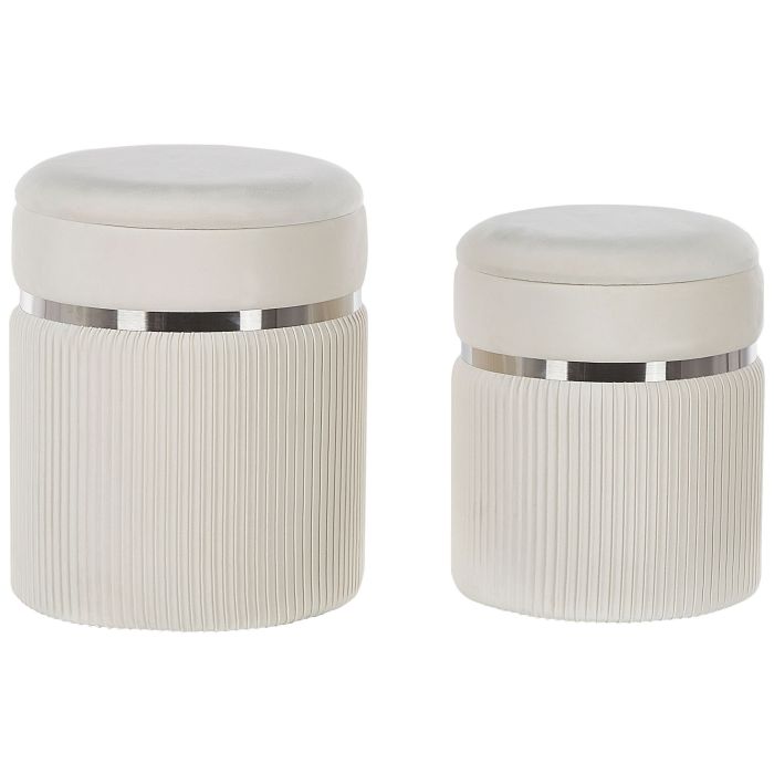 Set of 2 Velvet Storage Pouffes Off-White CAMDENTON