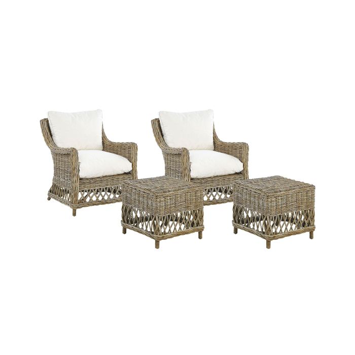 Set of 2 Rattan Garden Chairs with Footstool Natural RIBOLLA