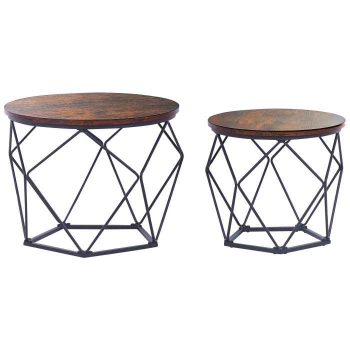 Set of 2 Coffee Tables Dark Wood with Black BRUNI