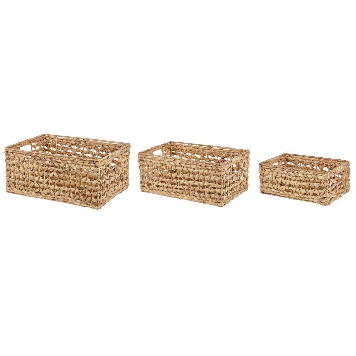Set of 3 Water Hyacinth Baskets Natural
