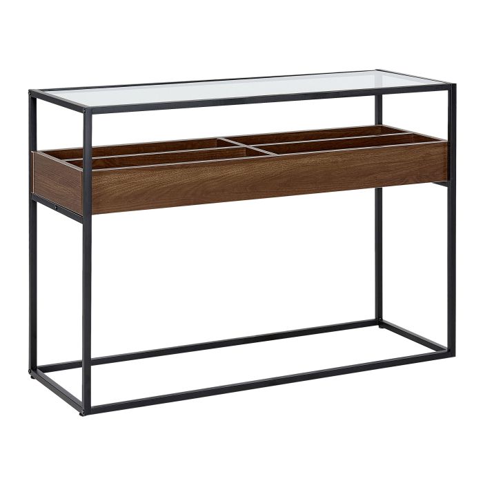 Glass Top Console Table Dark Wood and Black WACO