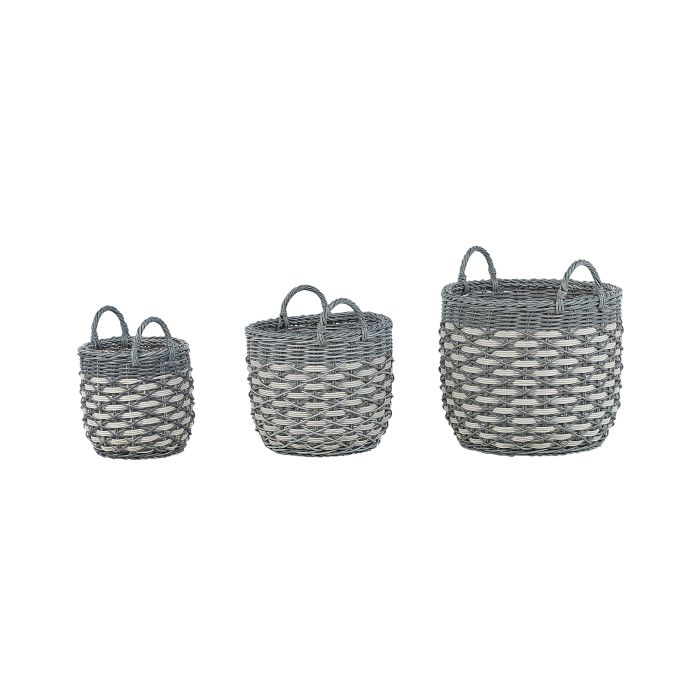 Set of 3 PE Rattan Plant Pot Baskets Grey and White GEFIRA