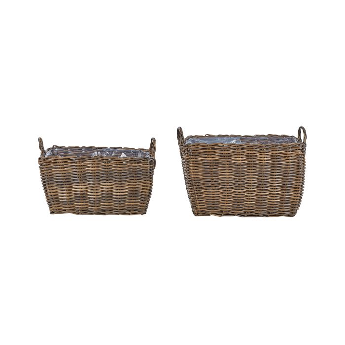 Set of 2 PE Rattan Plant Pot Baskets Brown ORMOS