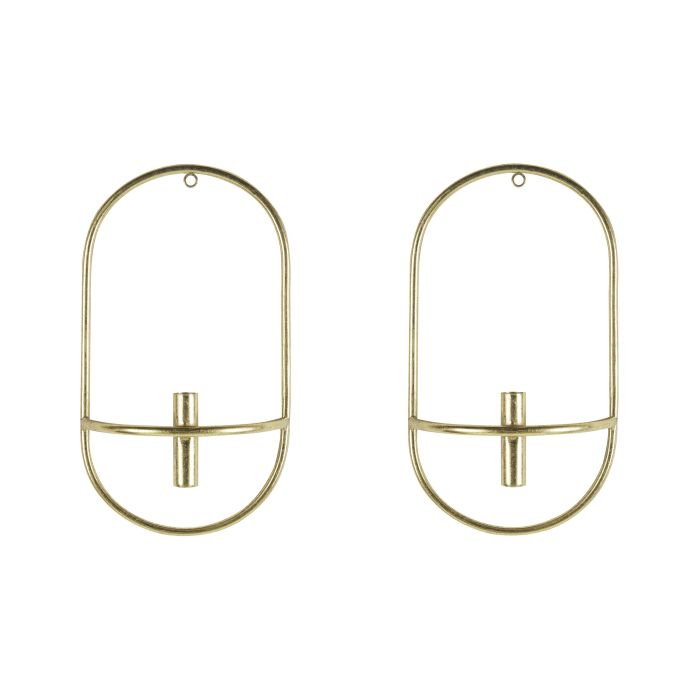 Set of 2 Metal Wall Candle Holders Gold
