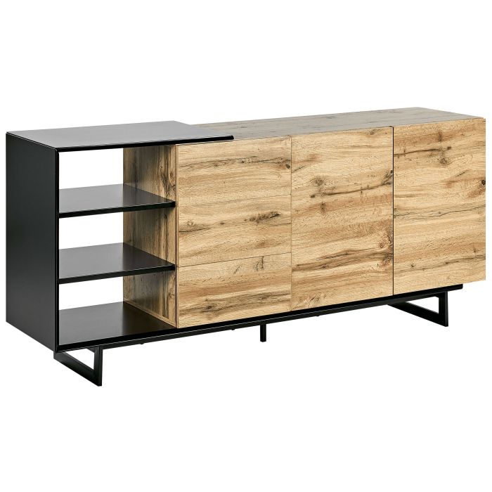 3 Drawer Sideboard Light Wood with Black FIORA