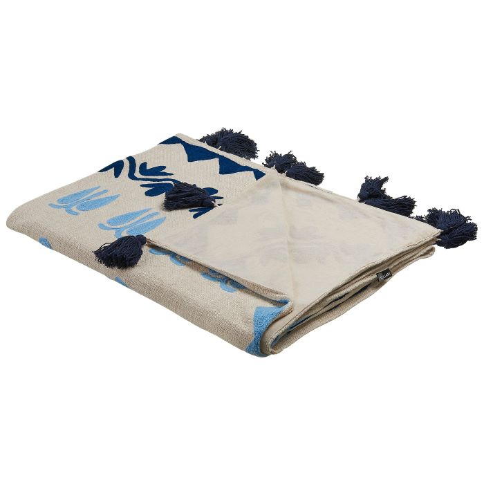 Cotton Blanket 130 x 180 cm Beige and Blue BHIND