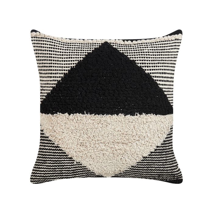 Tufted Cotton Cushion Geometric Pattern 50x50cm Beige and Black