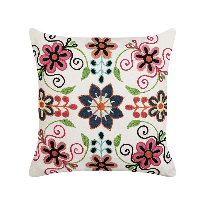 Embroidered Cotton Cushion Flower Pattern 50x50cm Multicolour