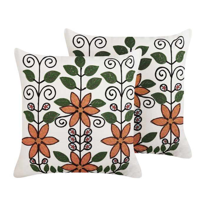 Set of 2 Embroidered Cotton Cushions Floral Pattern 50x50cm Multicolour