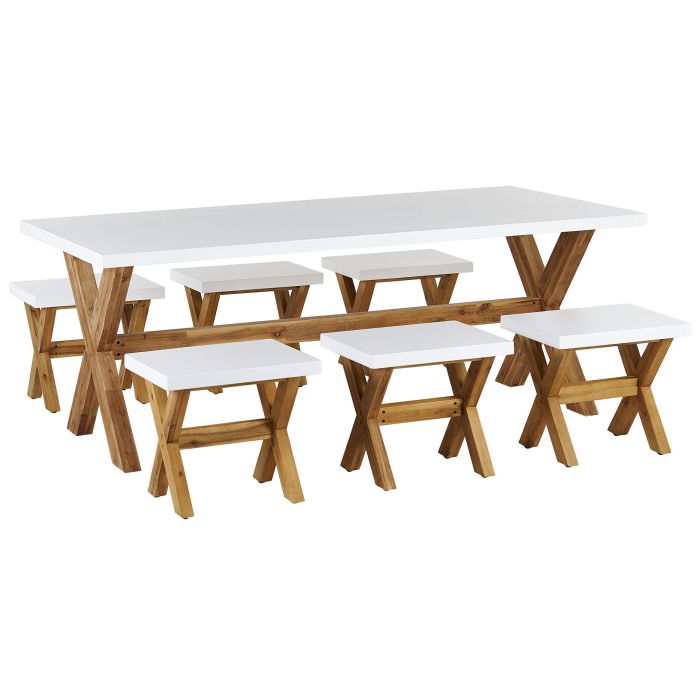 6 Seater Concrete Garden Dining Set White OLBIA