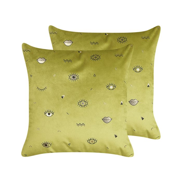 Set of 2 Velvet Cushions Eye Motif 45x45cm Green