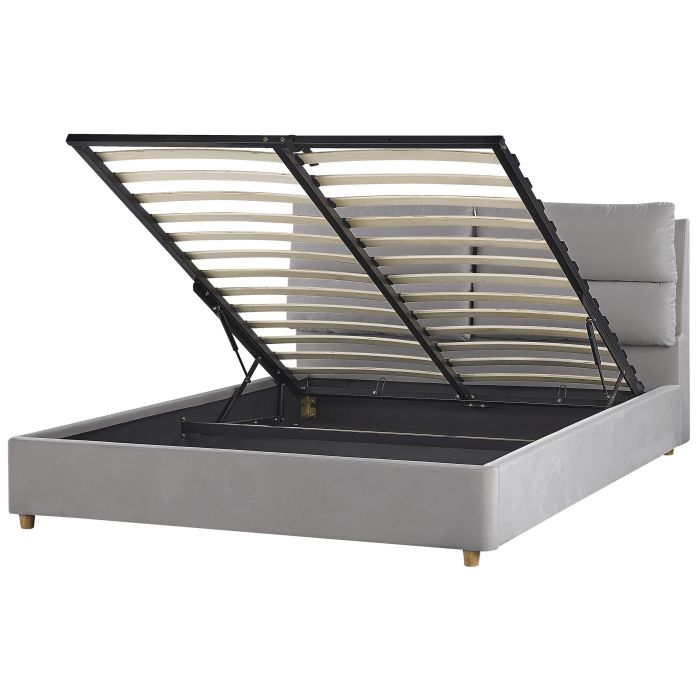 Velvet EU King Size Ottoman Bed Light Grey BATILLY