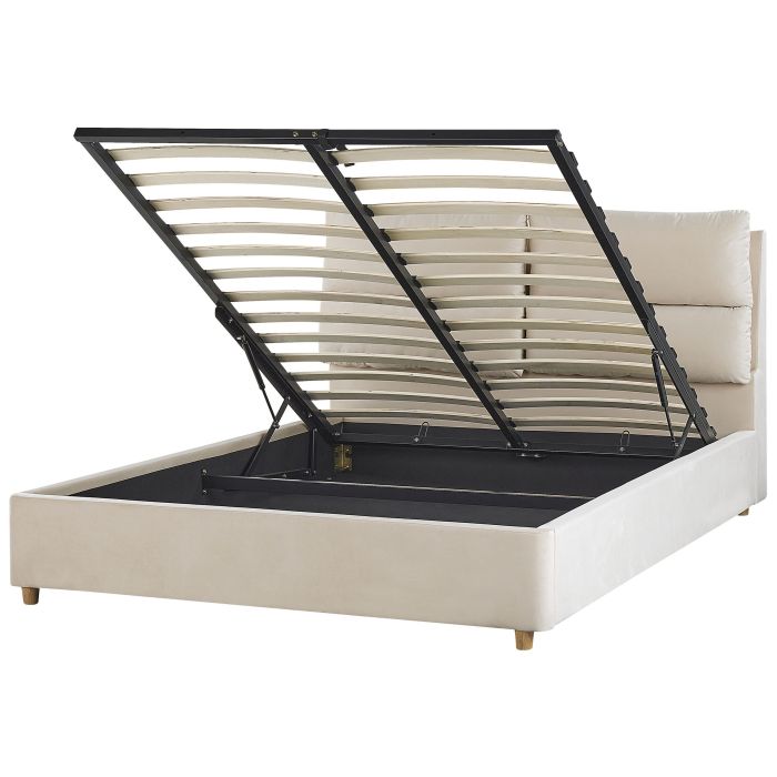Velvet EU Double Size Ottoman Bed Light Beige BATILLY