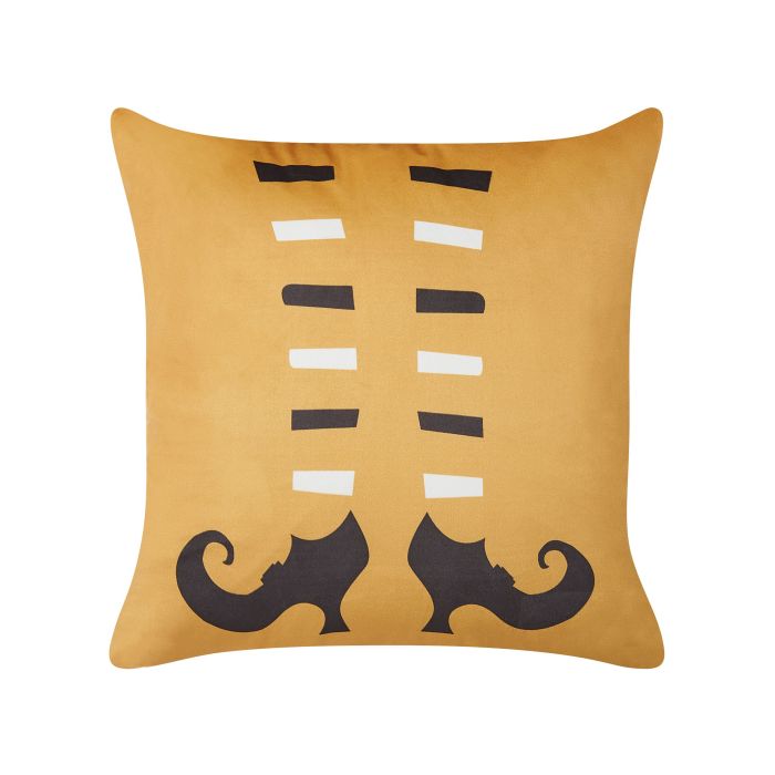 Velvet Cushion Witch Shoes Pattern 45x45cm Orange