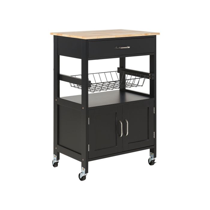 Kitchen Storage Trolley Light Wood with Black LUGO