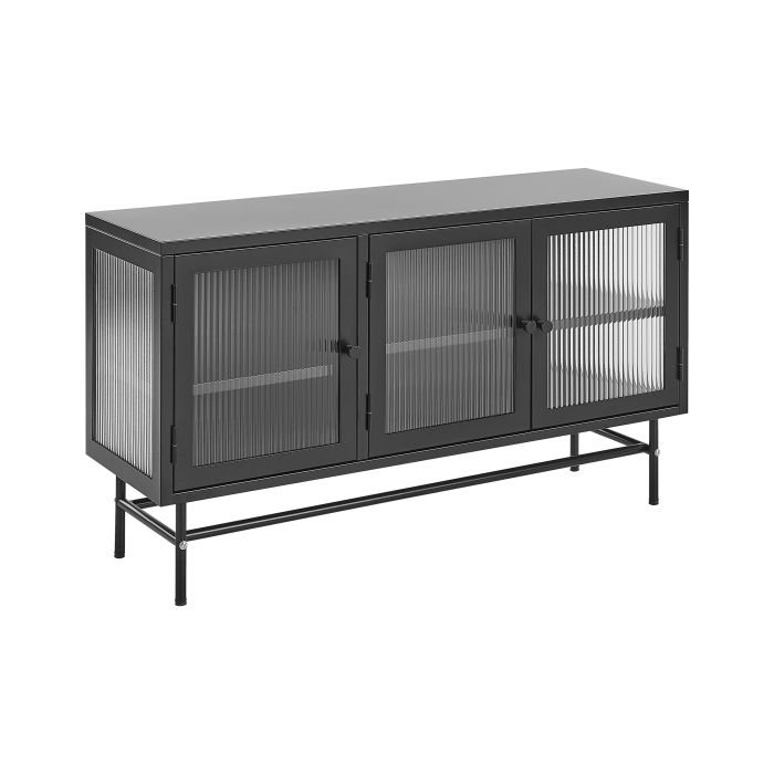3 Door Metal Sideboard with Glass Display Black DEVON