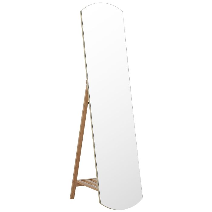 Standing Mirror with Shelf 35x150cm Light Wood