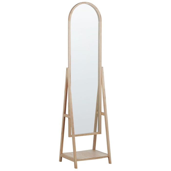 Standing Mirror with Shelf Light Wood