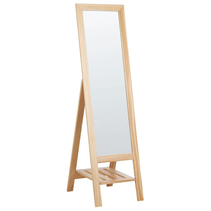 Standing Mirror with Shelf Light Wood