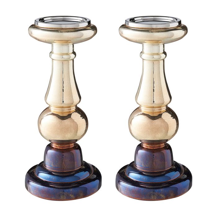 Set of 2 Glass Candlesticks 31cm Gold