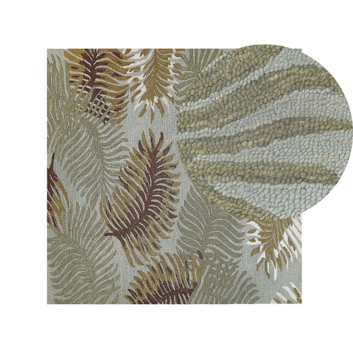 Wool Area Rug 200x200cm Plant Motif