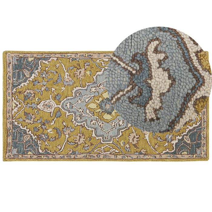 Wool Area Rug 80x150cm Yellow and Blue