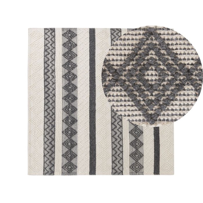 Wool Area Rug 200x200cm Beige and Grey