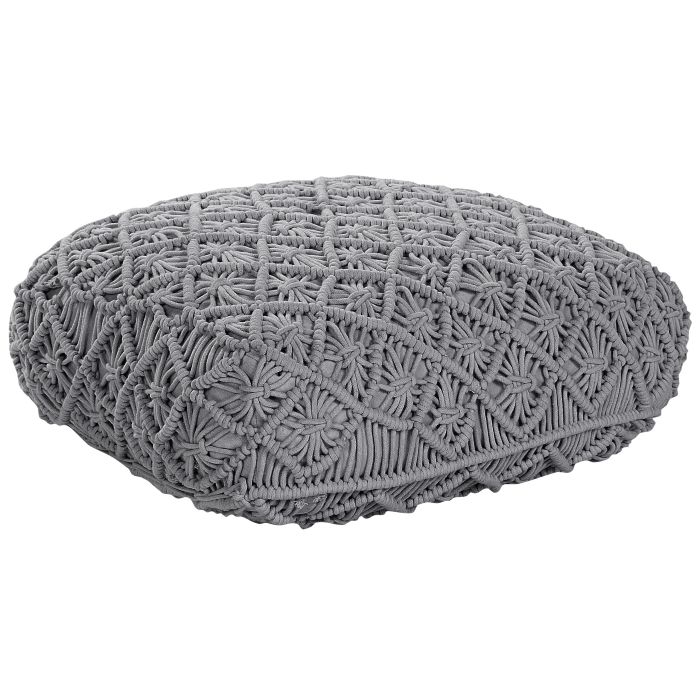Cotton Macrame Floor Cushion 50 x 50 x 20 cm Grey BERRECHID