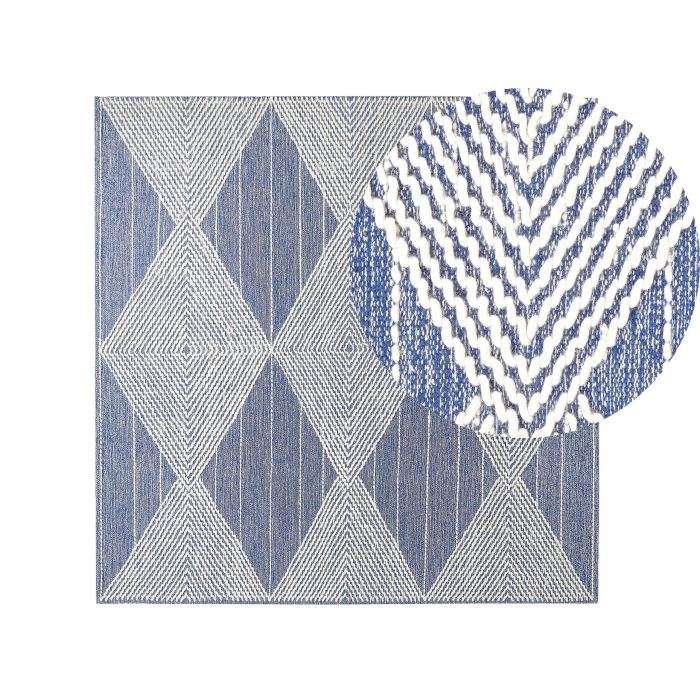 Wool Area Rug 200x200cm Light Beige and Blue