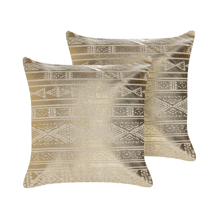Set of 2 Cotton Cushions Geometric Pattern 50x50cm Gold