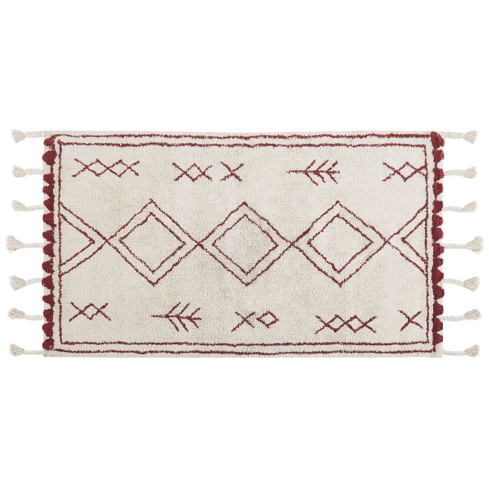 Cotton Area Rug 80x150cm White and Red