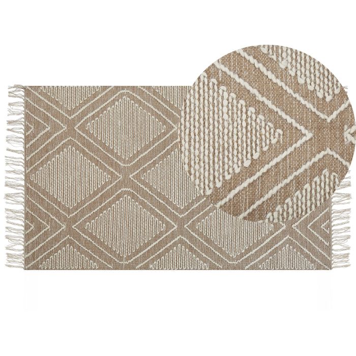 Cotton Area Rug 80x150cm Beige and White